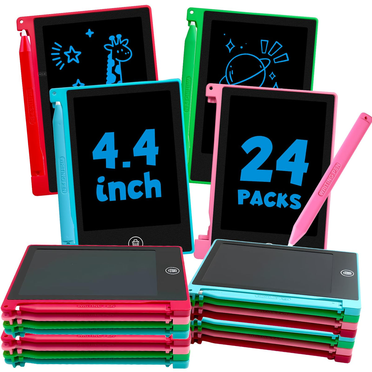 Glochin mini LCD writing tablet for kids, front view, compact 4.4-inch screen for travel doodling.