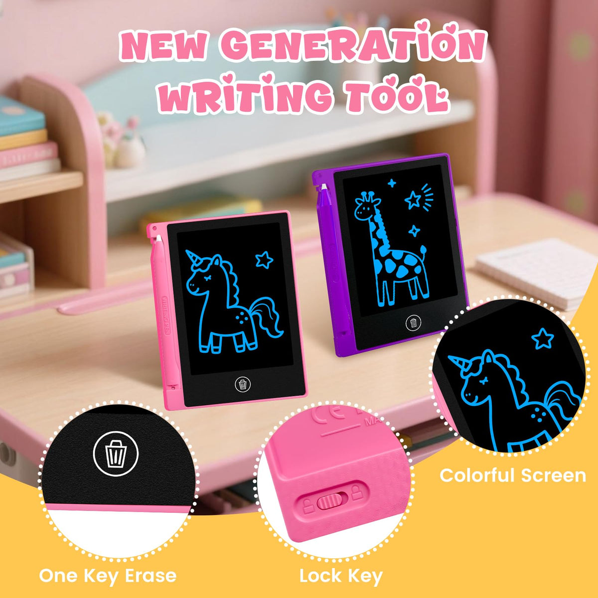 Glochin kids' drawing on a portable screen, great for travel.