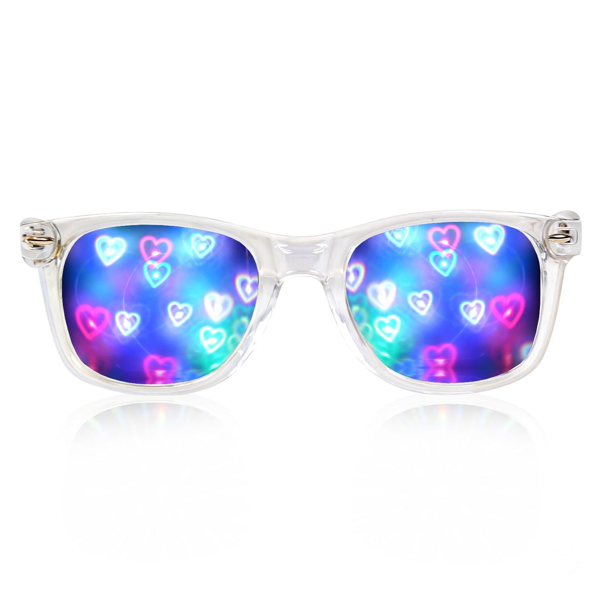 GloFX heart diffraction glasses frame detail for a closer look