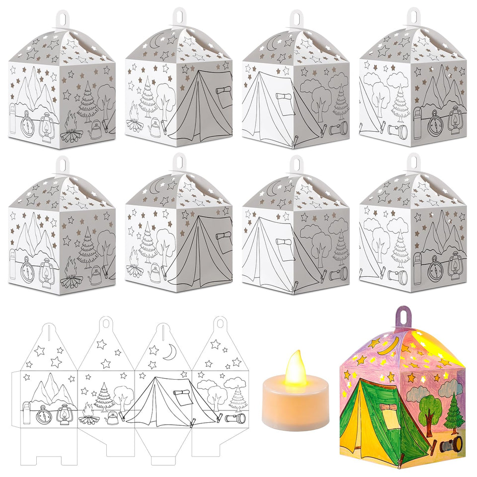 Glooglitter camp lantern kit—36 pieces for colorful DIY luminaries at summer camps.