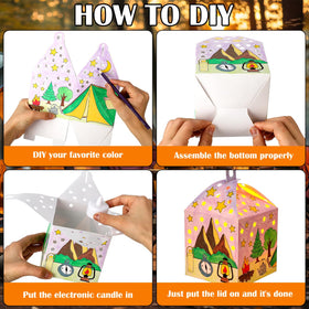 Glooglitter color-your-own-lantern-patterns—kids personalize camp designs with markers and paints.