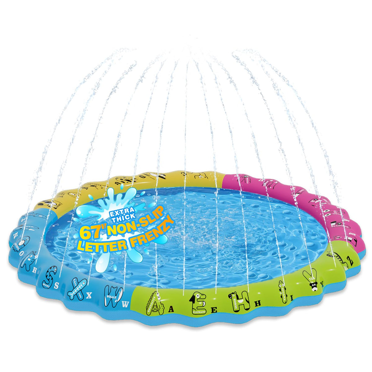 GloopGlee alphabet splash pad with large letters for educational outdoor play