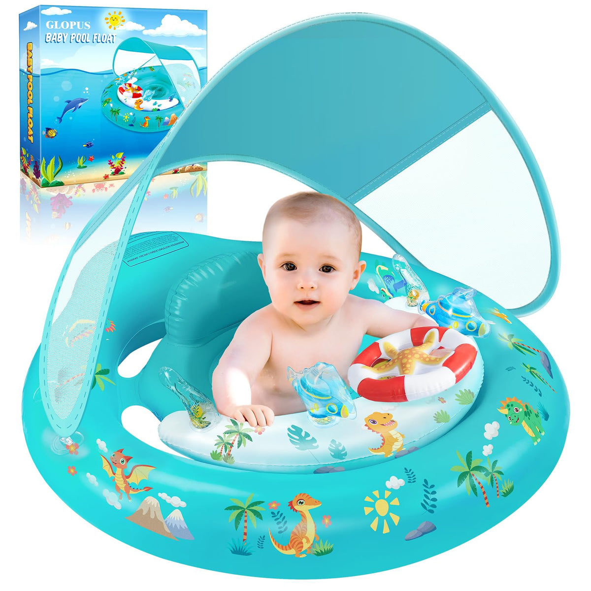 GLOPUS baby float canopy with UPF50+ sun protection.
