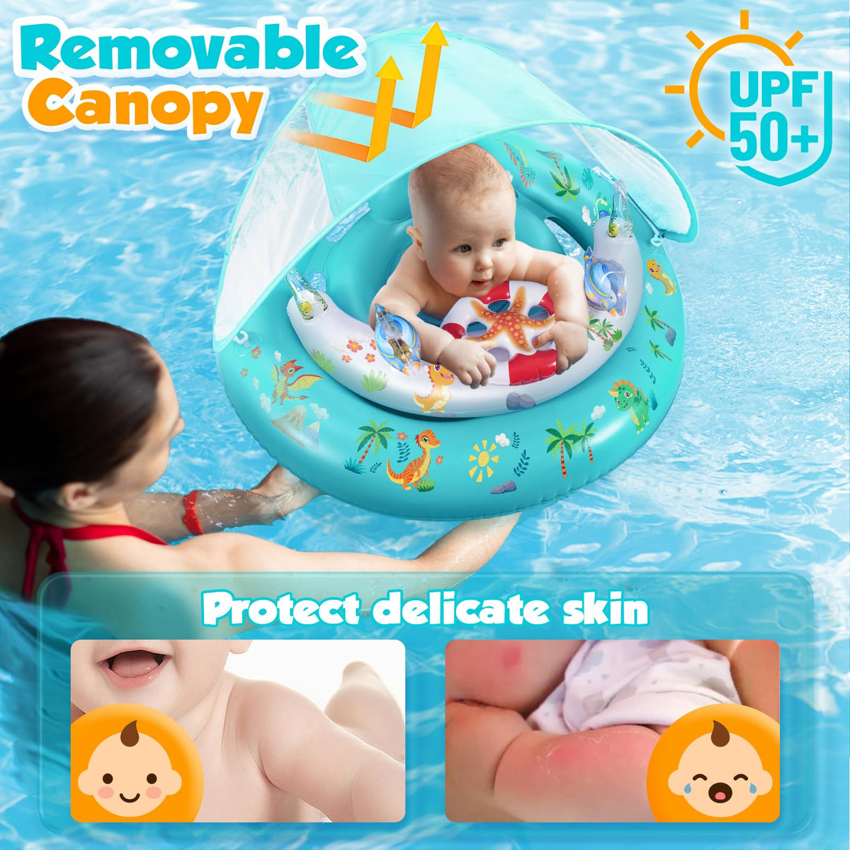GLOPUS float with adjustable safety seat for baby security.