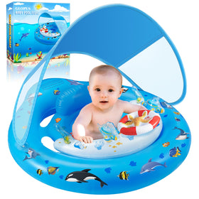 GLOPUS baby pool float with canopy offering sun protection and engaging playtime for infants