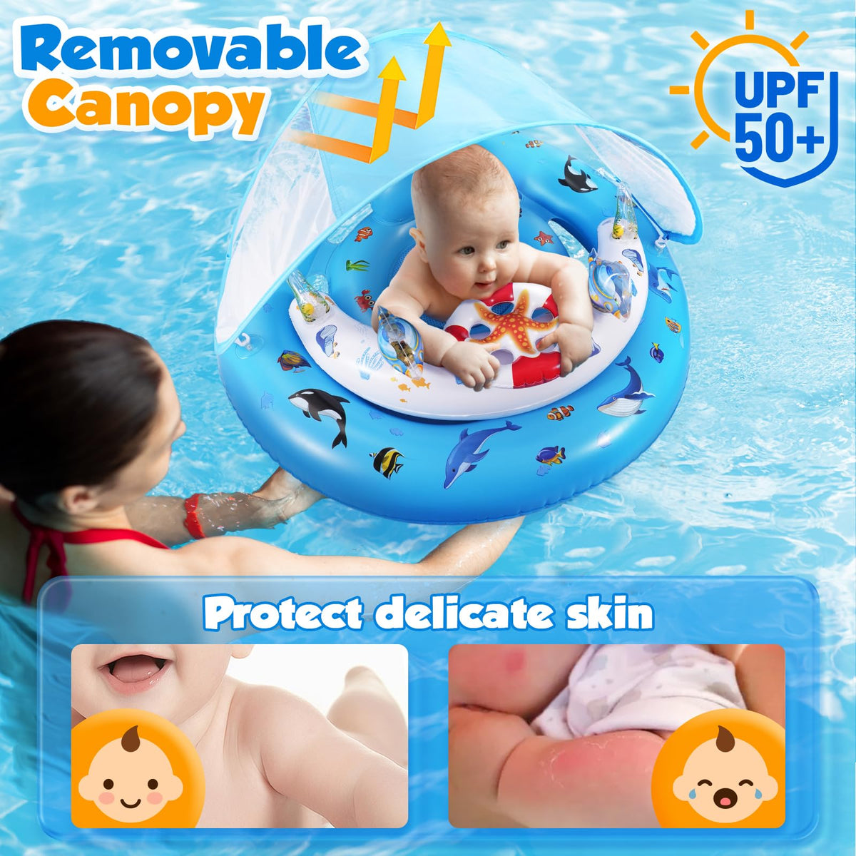 GLOPUS UPF50 canopy shields delicate skin while babies explore