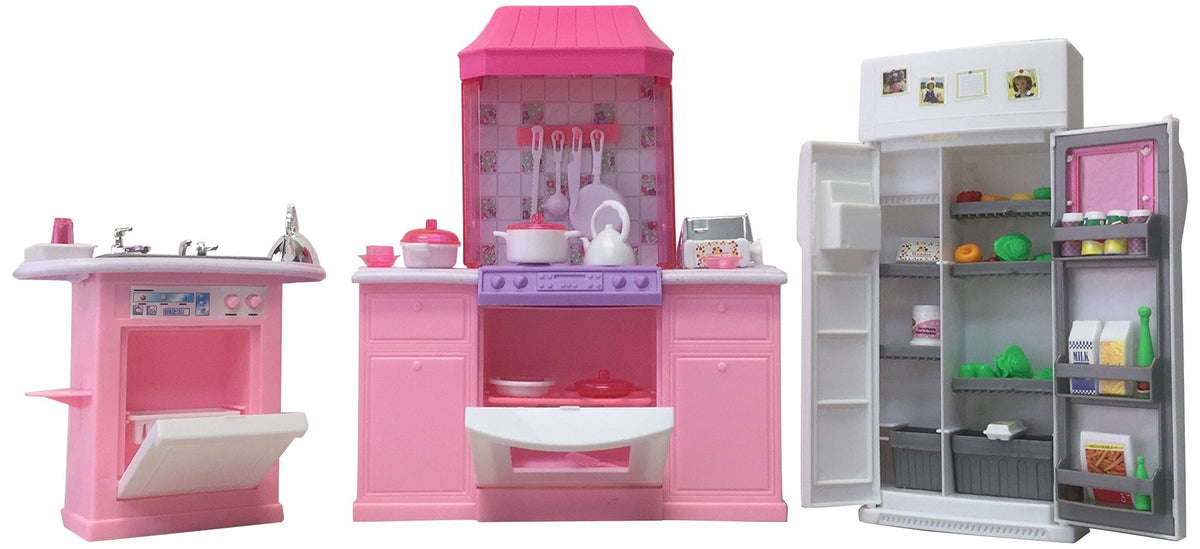 Gloria My Fancy Life Deluxe Kitchen Play Set pink unit for imaginative play and realistic dollhouse scenes