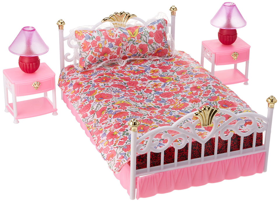 Gloria new bedroom play set with bed lamps for Barbie-size dolls, adds cozy ambiance and stylish details.