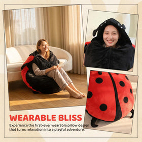 GLOTOYS giant ladybug shell pillow close-up highlighting soft plush and durable fill.