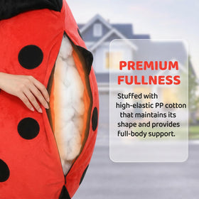 GLOTOYS wearable ladybug pillow in use, cozy shell for lounging.