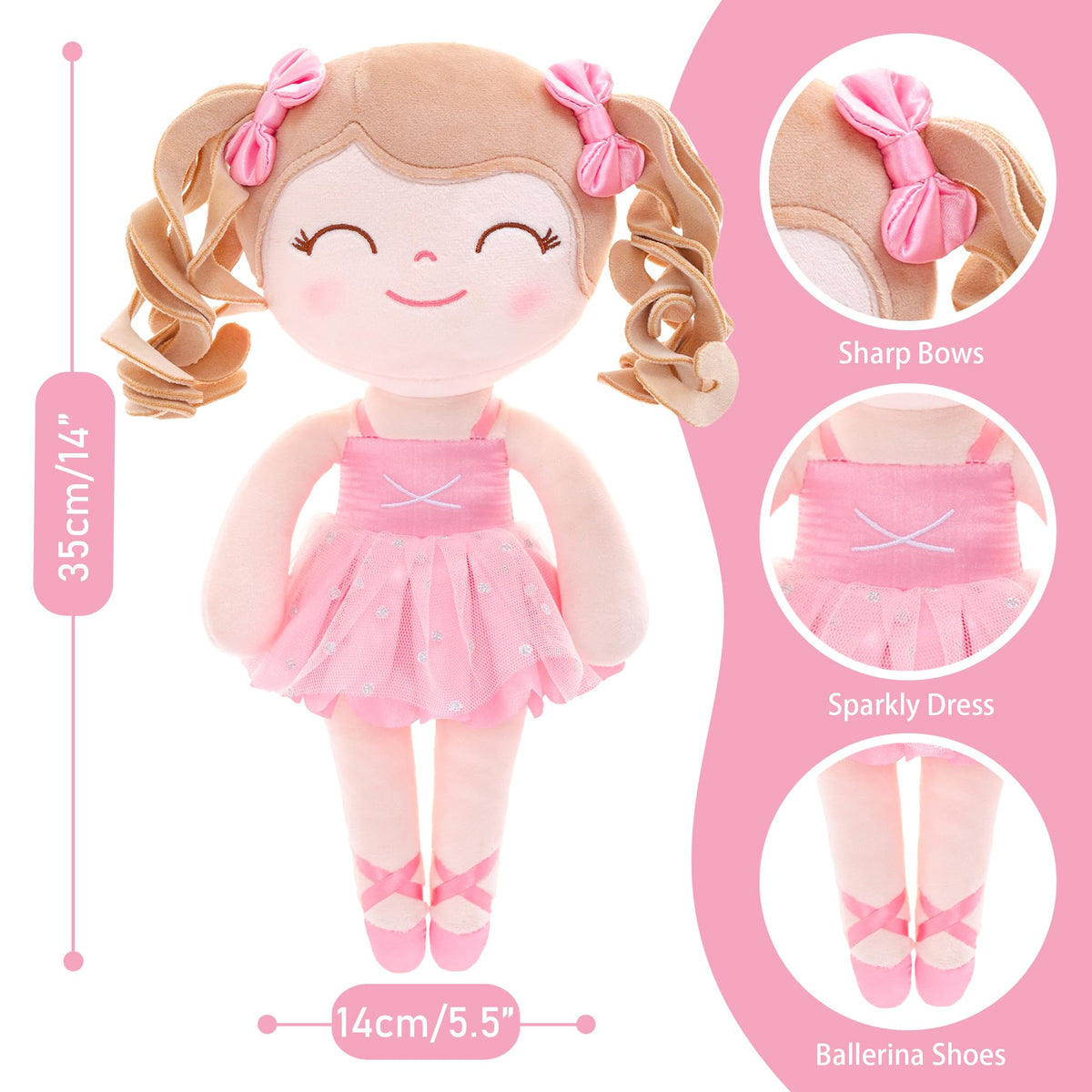 Gloveleya 13-inch ballet doll, easy to carry for little hands.