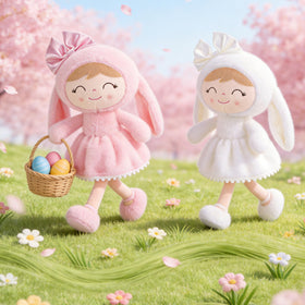 Gloveleya baby girl plush bunny hugging scene ideal for soothing bedtime moments