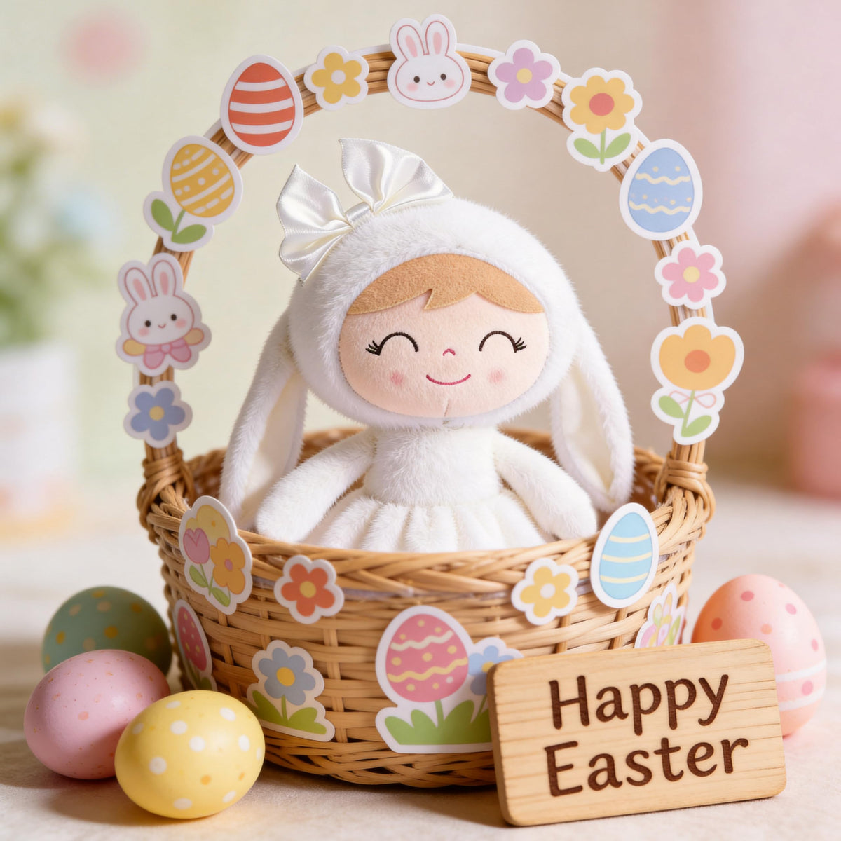Gloveleya plush doll smile closeup invites cuddles and friendly play