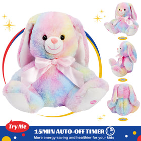 Glow Guards 10-inch plush bunny in a kid's bedroom scene.