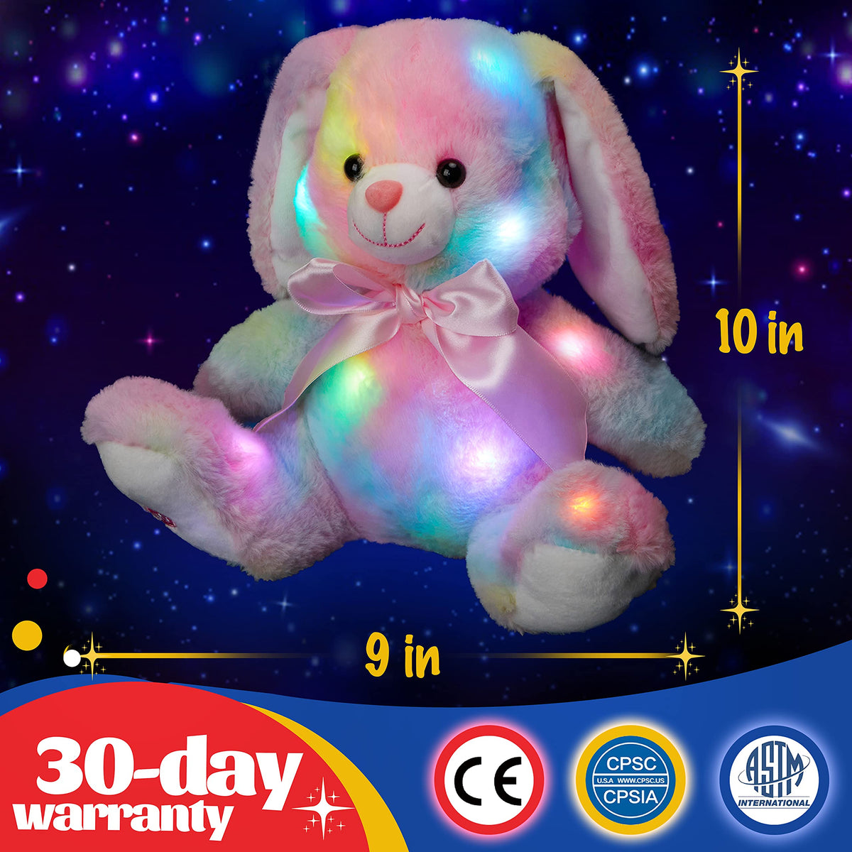 Glow Guards lop-ear bunny with night light, cozy glow in view.