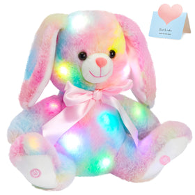Glow Guards Easter rainbow bunny light-up toy, front view, perfect for a gentle night glow.