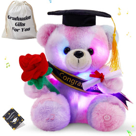 Glow Guards graduation bear cap-diploma glow softly for display.