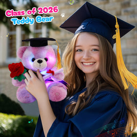 Glow Guards bear with flower bouquet adds festive celebration for milestones.