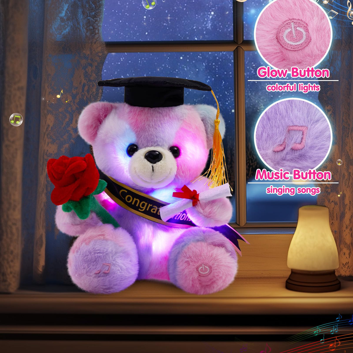 Glow Guards bear music button and glow feature for classroom ambience.