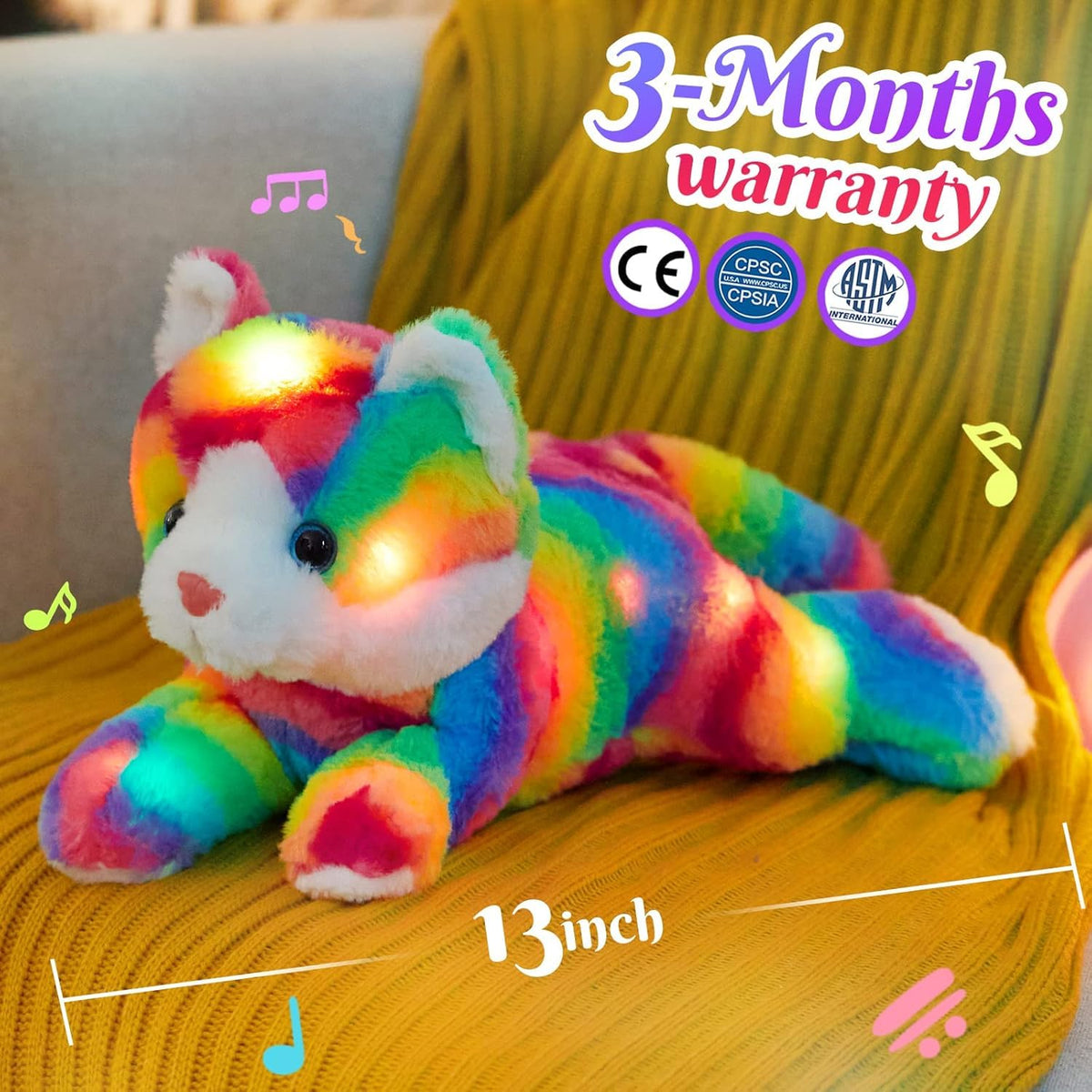 Glow Guards Rainbow Cat Plush face close-up with shimmering eyes and whiskers