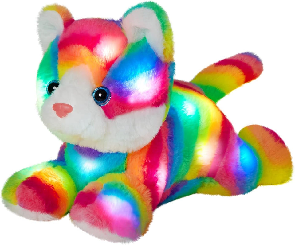 Glow Guards Rainbow Cat Plush full view with colorful fur and friendly face