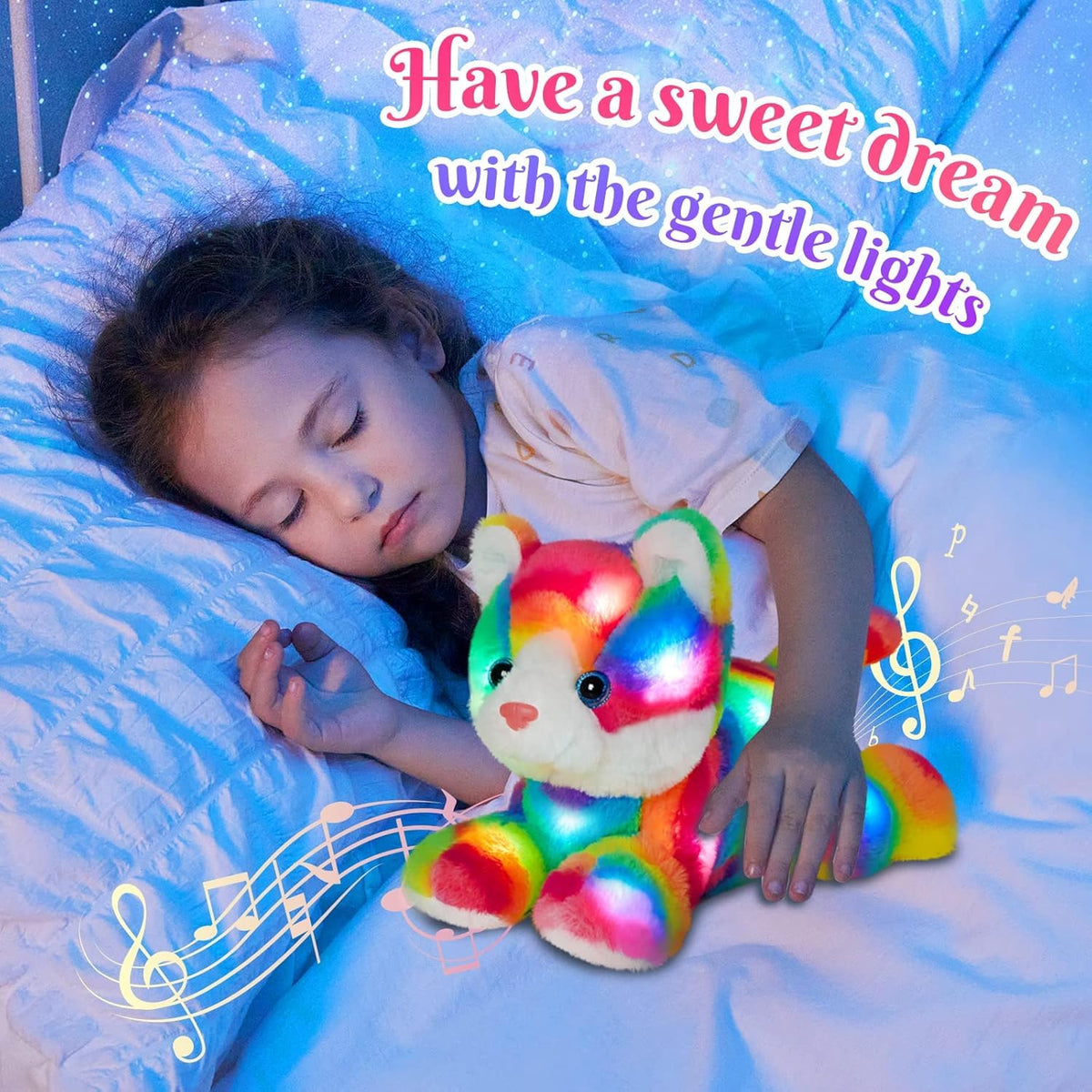 Glow Guards Rainbow Cat Plush LED glow shows color-changing illumination