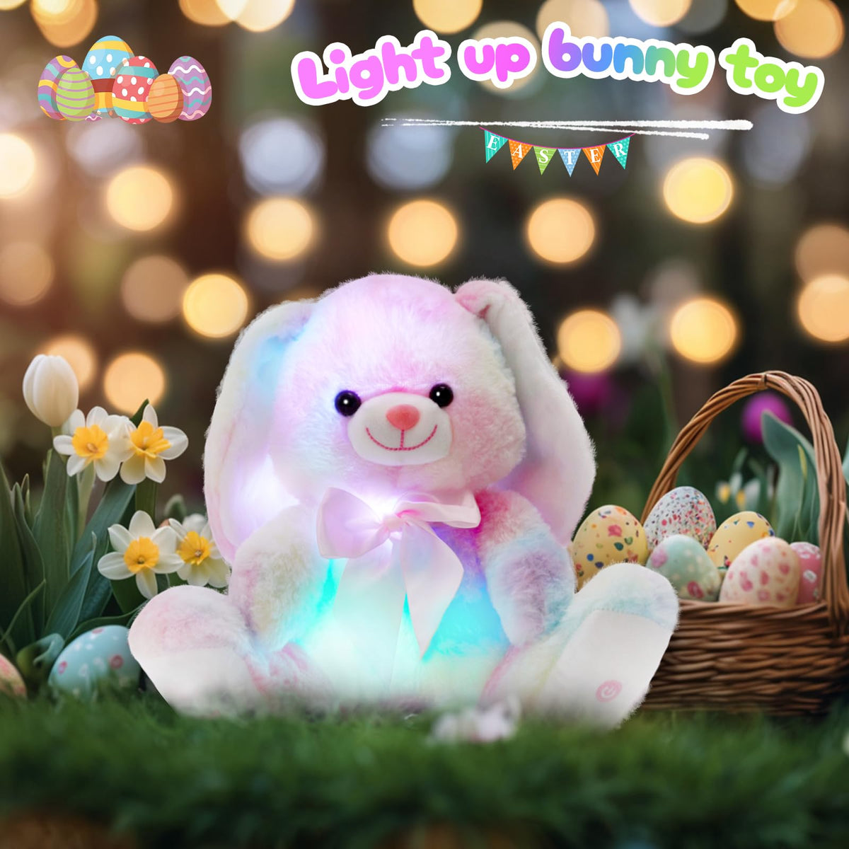 Glow Guards Rainbow Lop Ears Bunny glowing plush offers gentle music for nap time.