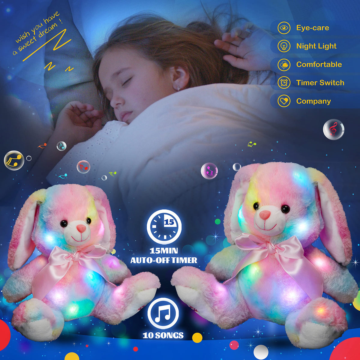 Glow Guards Soft Plush Fabric bunny invites cuddles and nighttime companionship.