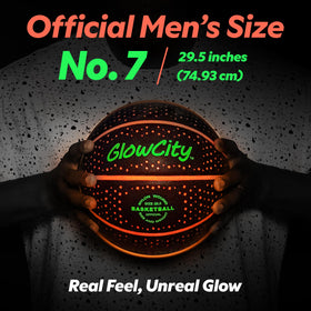 GlowCity Glow in the Dark Basketball's durable rubber surface endures outdoor play