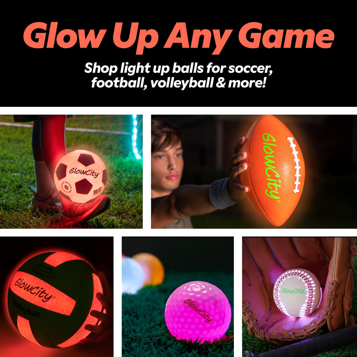 GlowCity glow-in-the-dark basketball ready to inflate with guide.