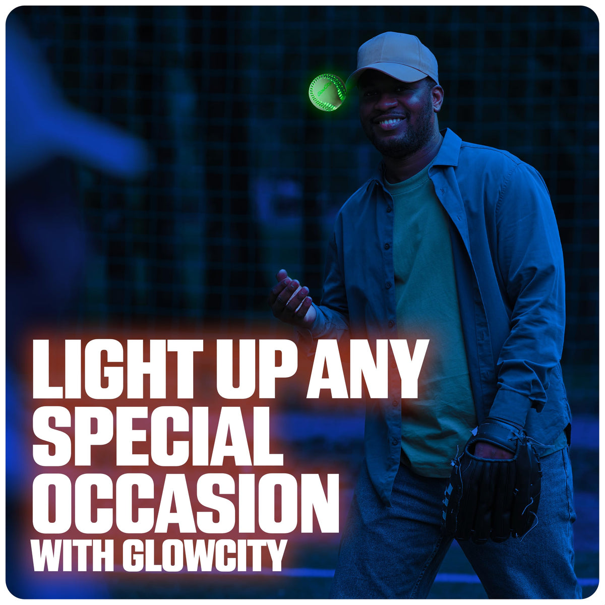 GlowCity leather LED baseball in action during backyard game