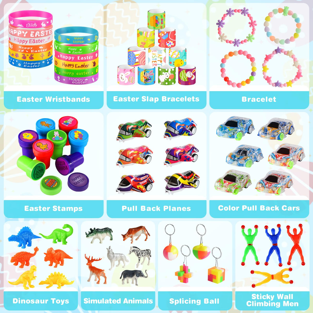 Gloween prefilled Easter eggs showcase varied toys for fun hunts.