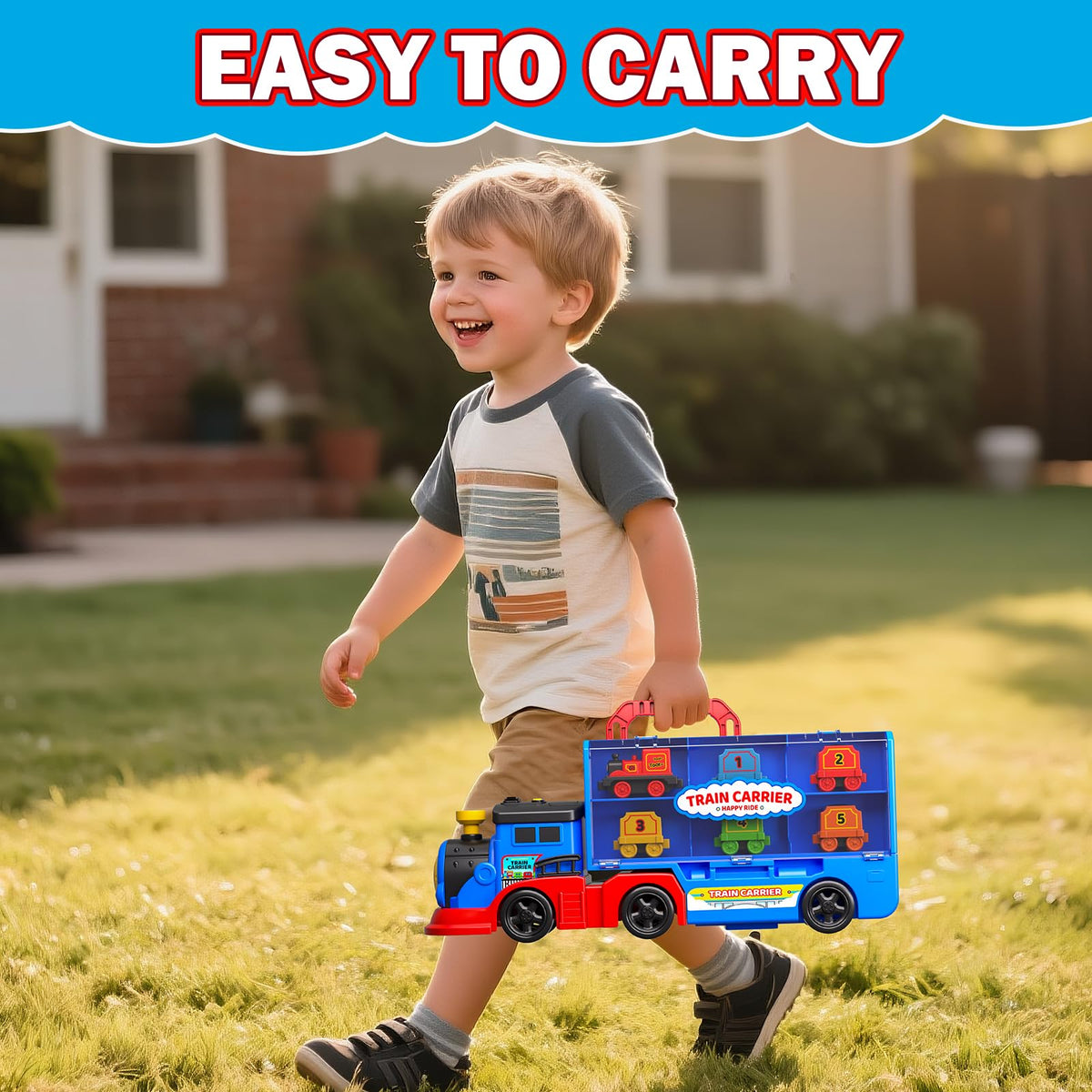Gloween Train Set Truck carry handle makes it easy to take play on the go.