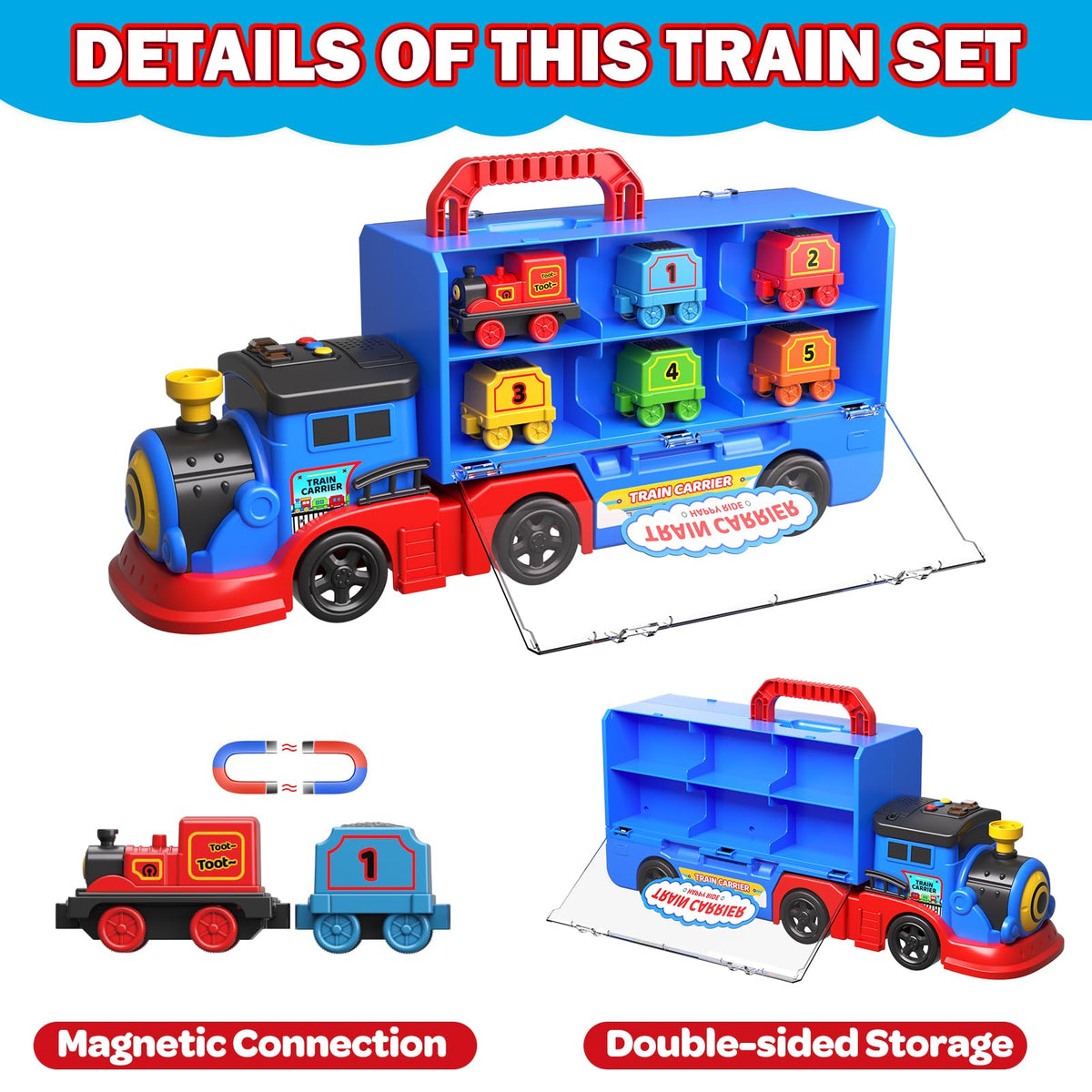 Gloween Train Set Truck colored coal cars numbered 1 5 support color and number recognition.