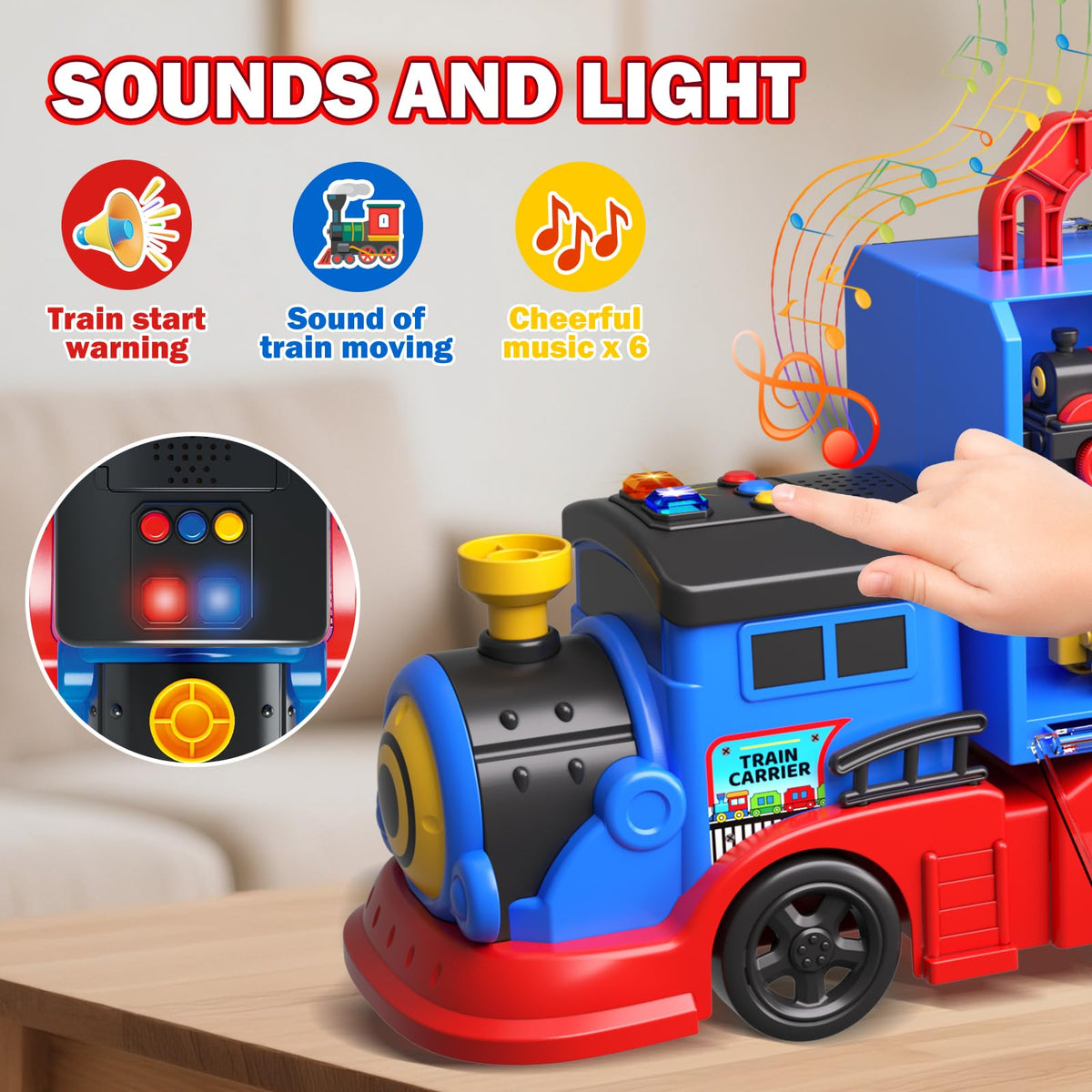 Gloween Train Set Truck double sided storage container aids organization and portability.