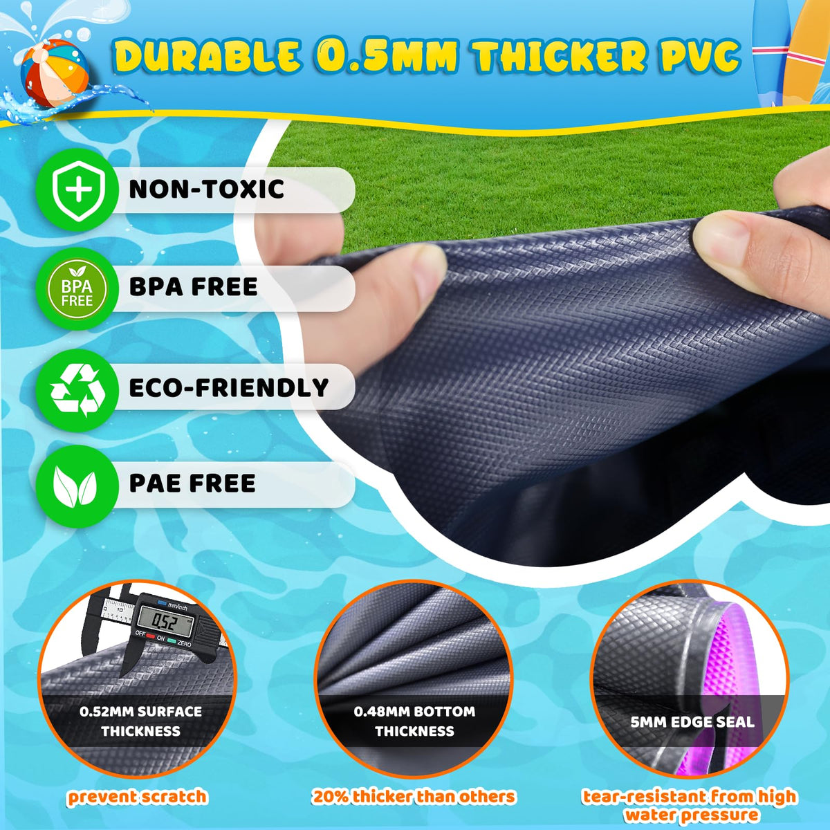 Glowpoint 130-inch splash pad 0-5mm PVC design for durable use.