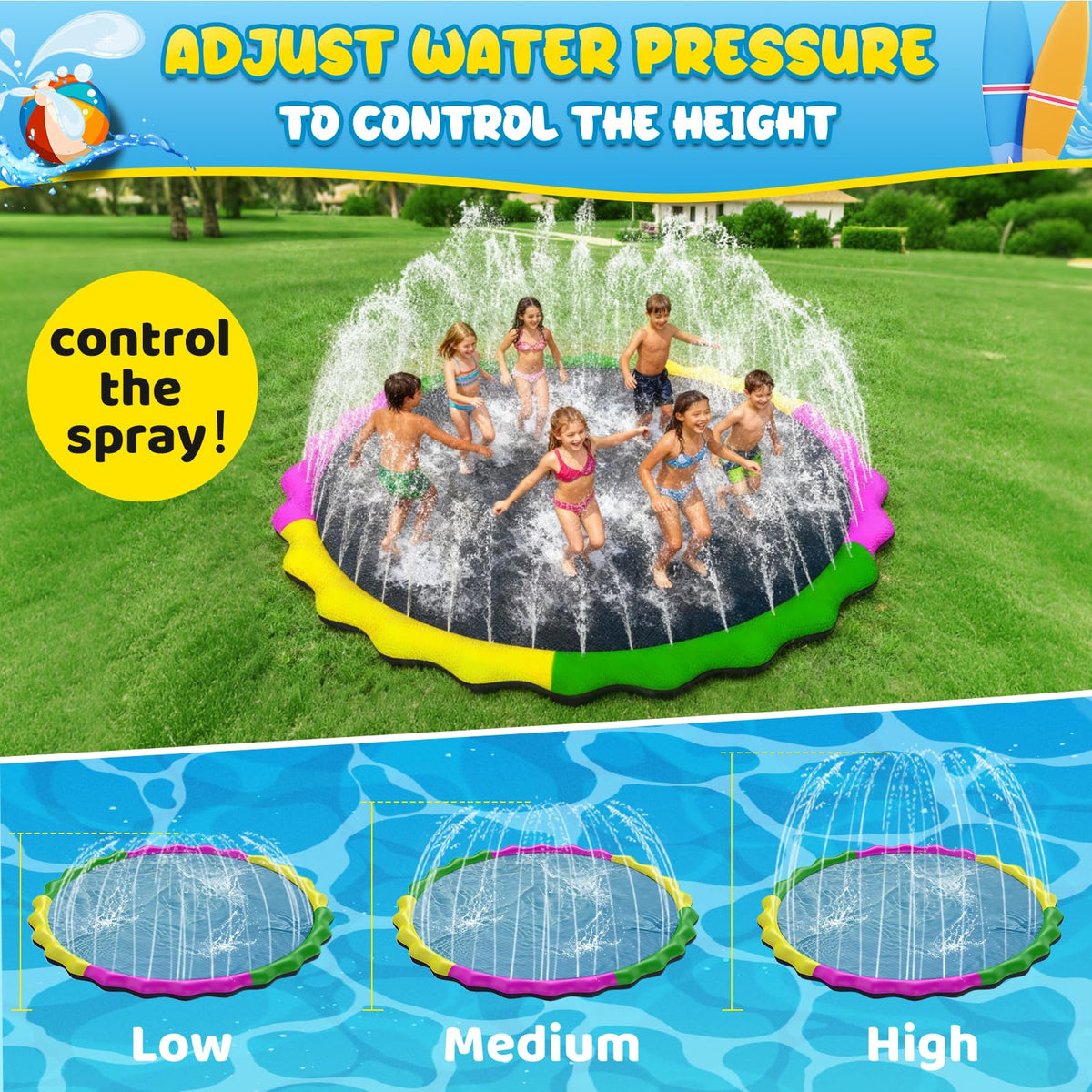 Glowpoint 130-inch splash pad textured non-slip surface for safer play.