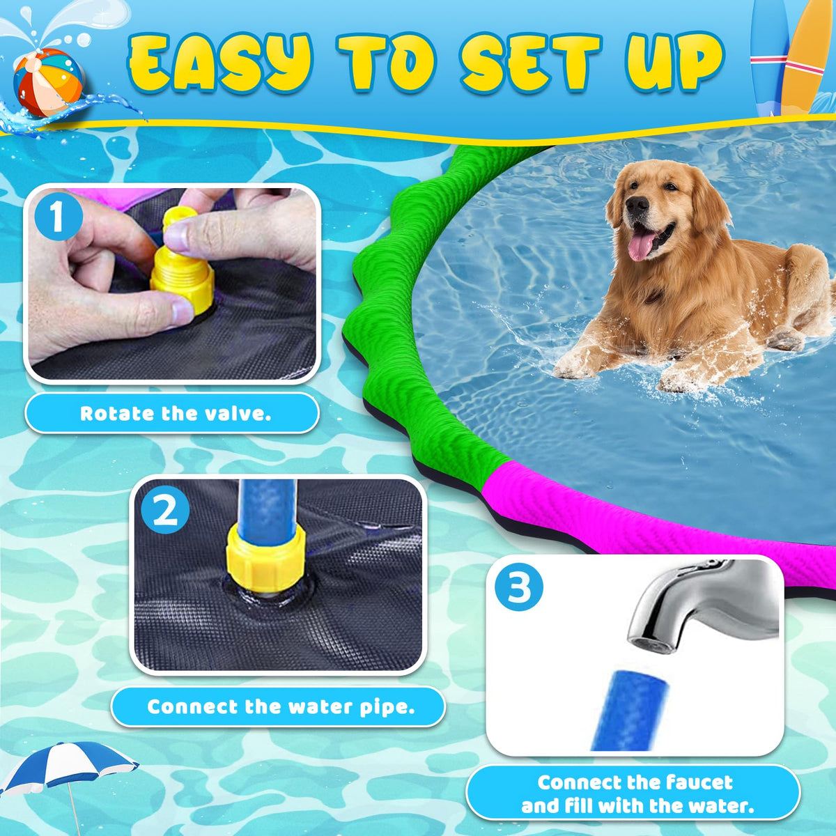 Glowpoint backyard family fun scene with kids and dogs at the splash pad