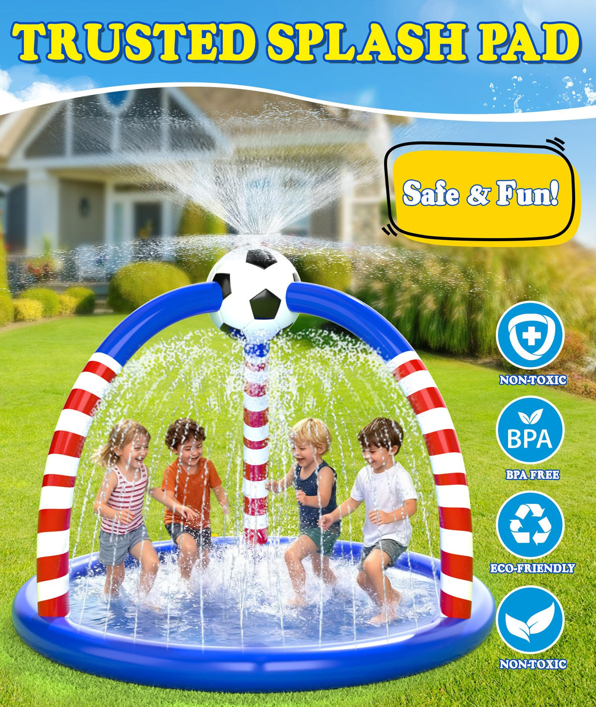 Glowpoint Splash Pad 75-inch diameter provides spacious play.