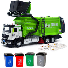 GLW Toddlers Garbage Truck toy, front dumper in action for realistic waste collection play.