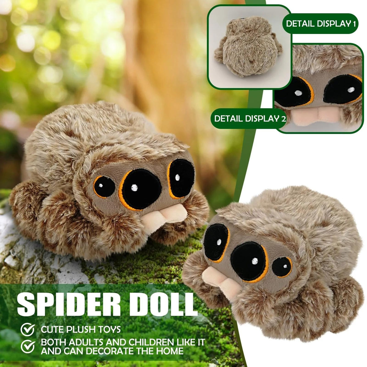 Glyrnur Spider Plush being hugged by a child during bedtime.