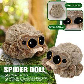 Glyrnur Spider Plush being hugged by a child during bedtime.