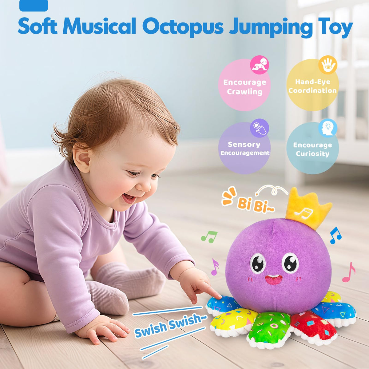 GMAOPHY octopus toy motion mode activates gentle dances and discovery.
