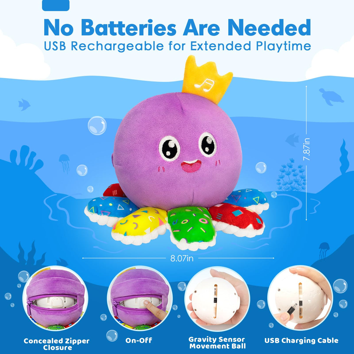 GMAOPHY octopus toy tummy-time use supports neck strength and coordination.