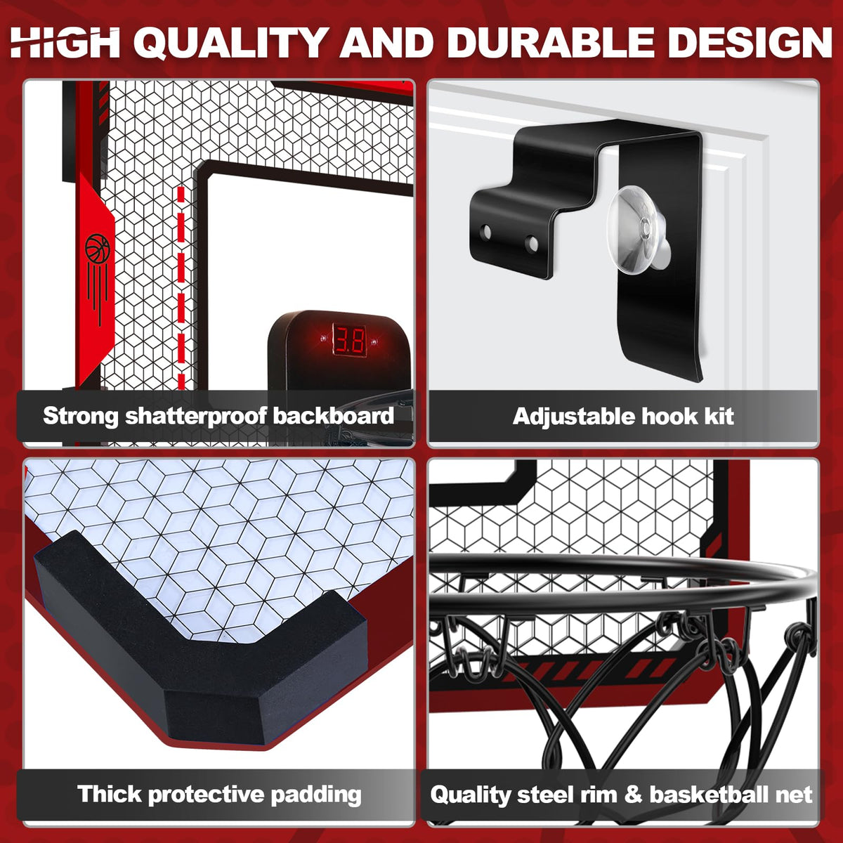 GMAOPHY backboard and steel rim deliver sturdy, responsive shots for kids.