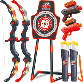 GMAOPHY bow and arrow LED archery set shines at night for easy target scoring.