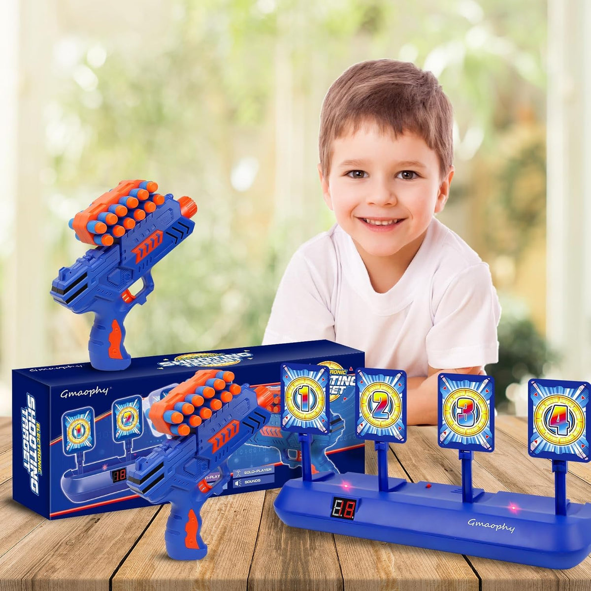 GMAOPHY targets side view showing sturdy setup for indoor play