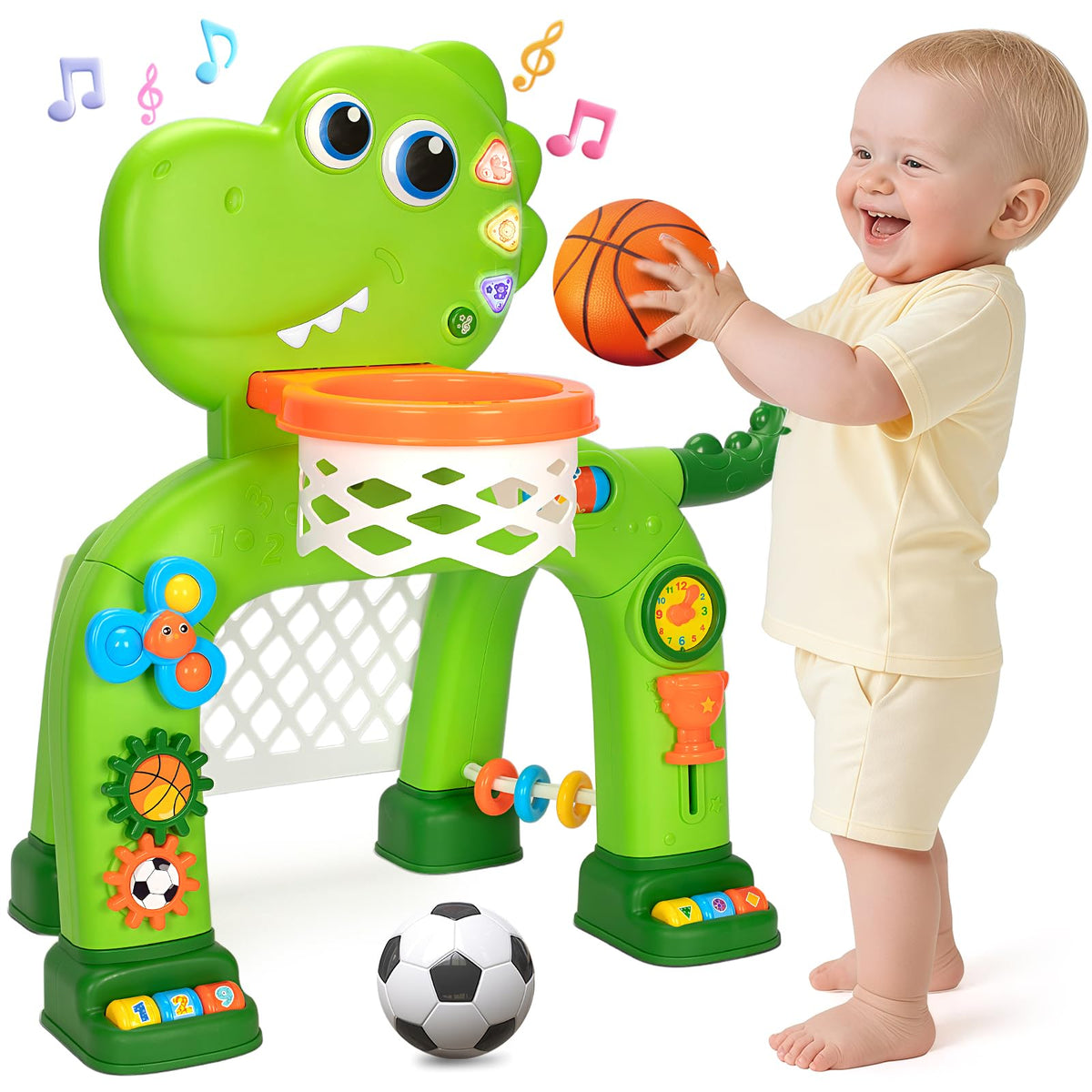 GMAOPHY dinosaur hoop basketball viewed from front, encouraging active play and coordination.