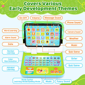 GMAOPHY pretend-play laptop encourages social language and everyday scenarios.