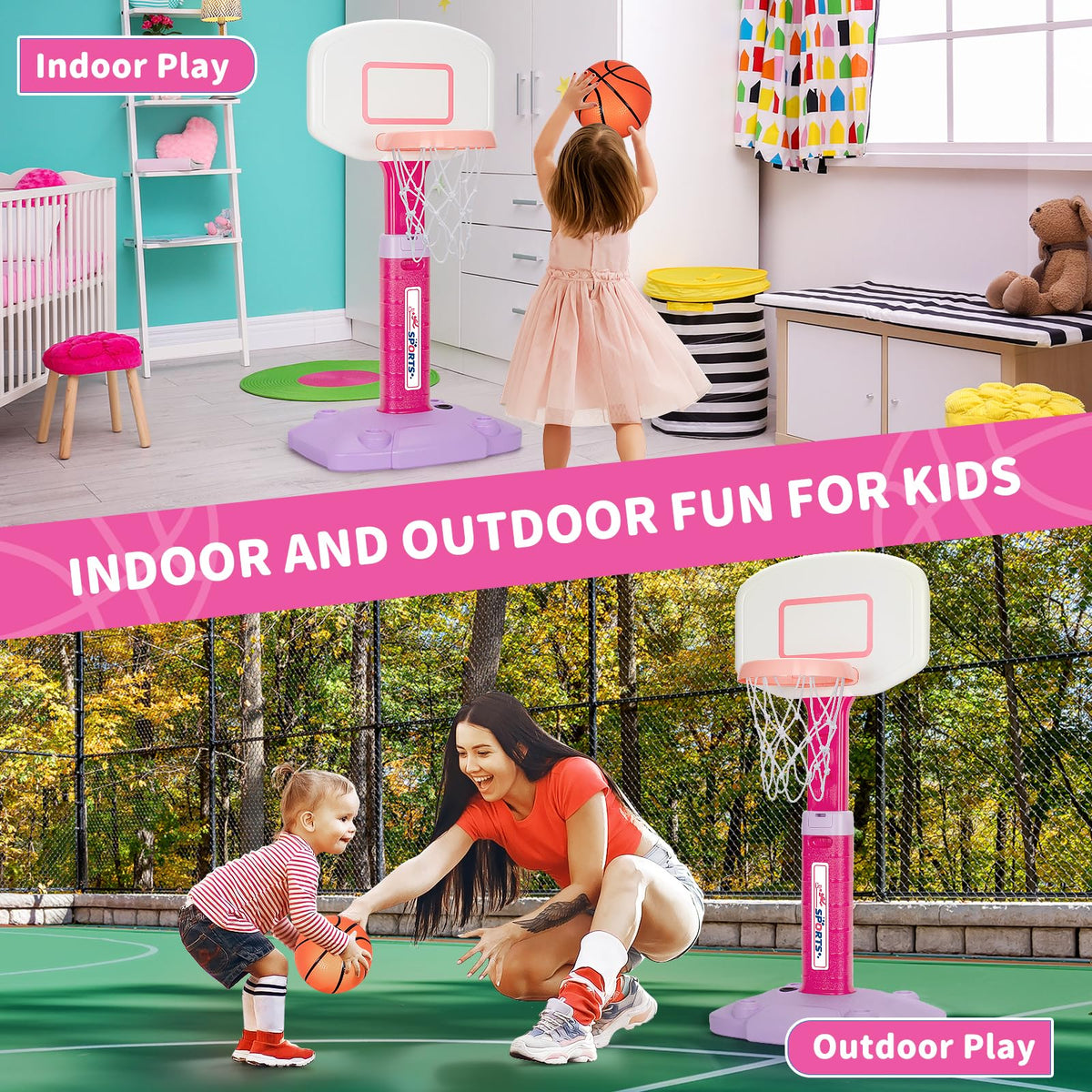 GMAOPHY mini soft basketballs and pump included for safe indoor fun.